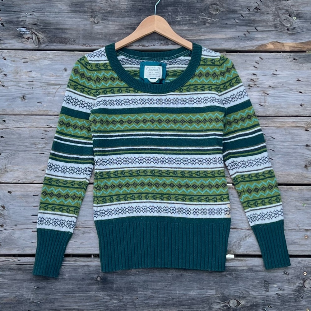 S Old Navy Wool Angora Blend Green Patterned Striped Sweater